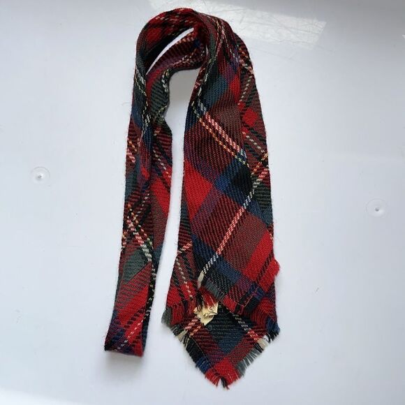 Vintage 60s Red, Green, Blue, Yellow, & White Plaid Woman’s Wool Tie - Picture 3 of 5